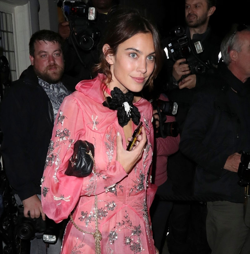 Alexa Chung Slight Nipple Peek in Pink Dress