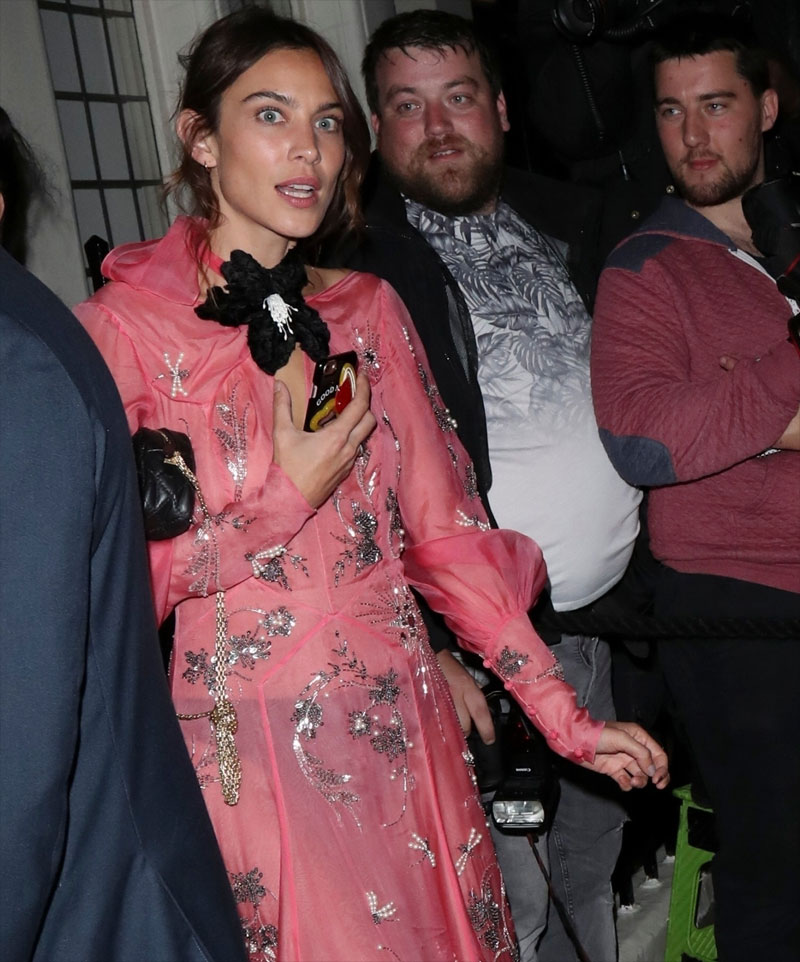 Alexa Chung Slight Nipple Peek in Pink Dress