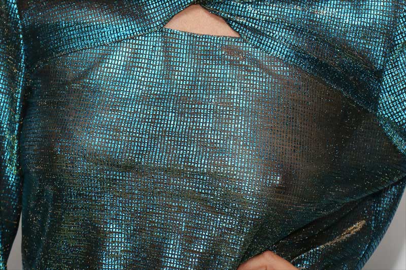 Ashley Roberts Braless in See Through Green Dress