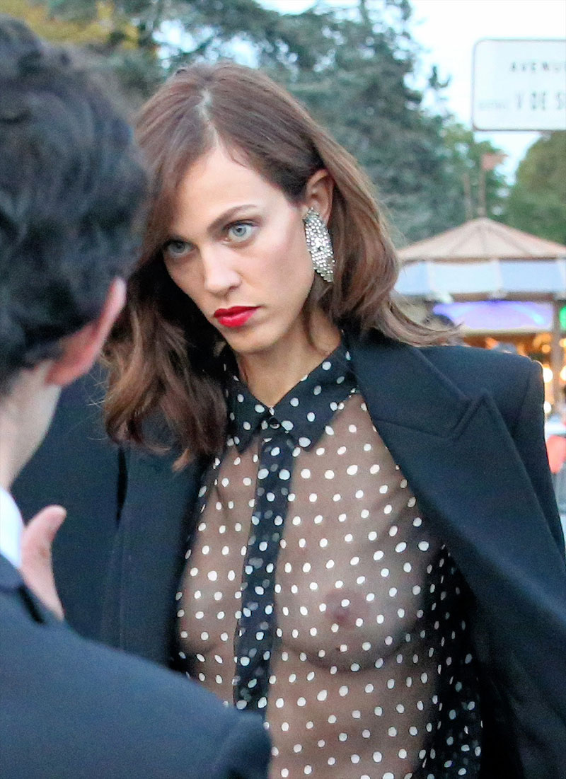 Aymeline Valade Braless with a Totally See Through Blouse On