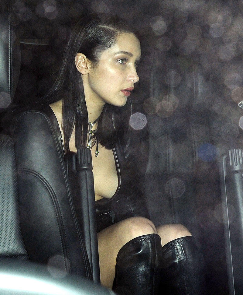 Bella Hadid White Pantie Upskirt in Leather