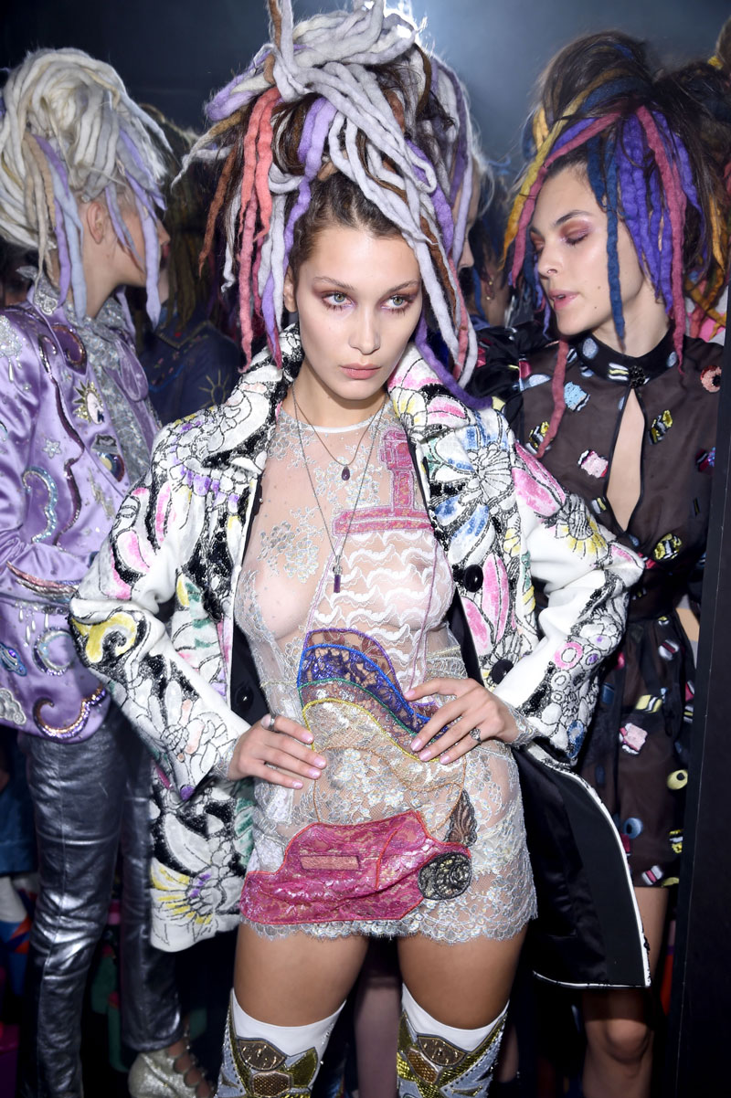 Bella Hadid Braless in See Through Dress for Fashion Week