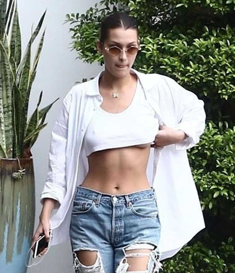 Bella Hadid Pokies in Little White Top