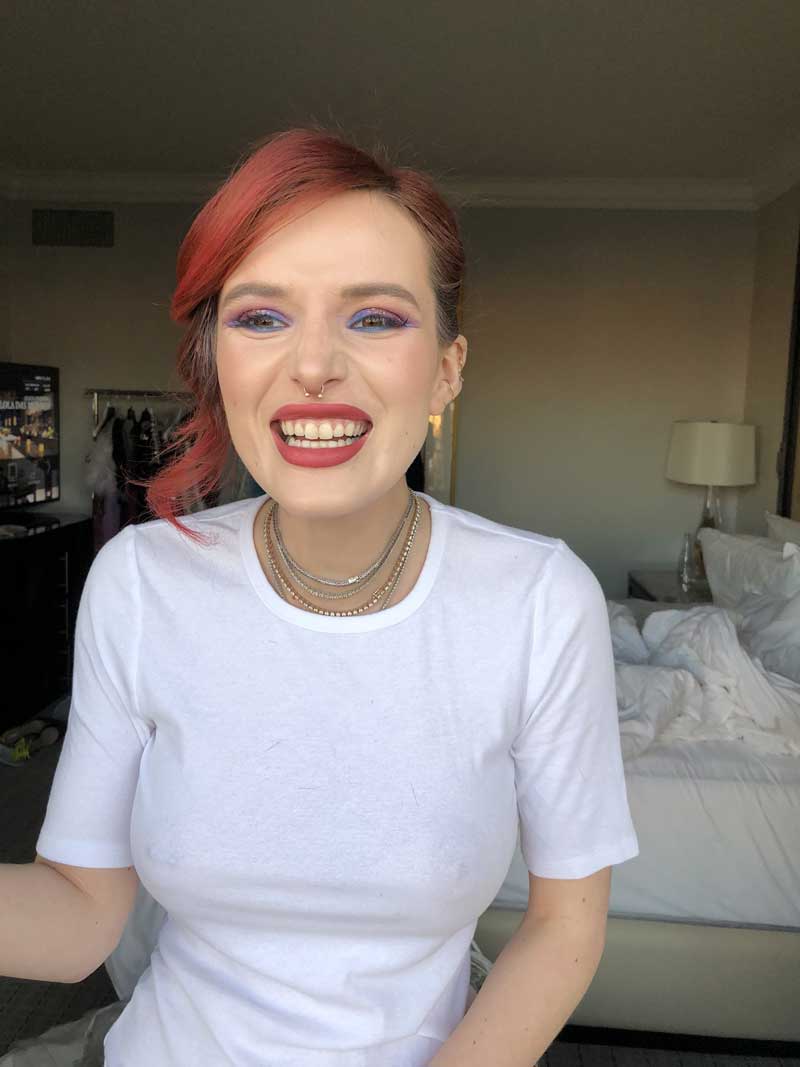 Bella Thorne Braless Nips in White T-Shirt