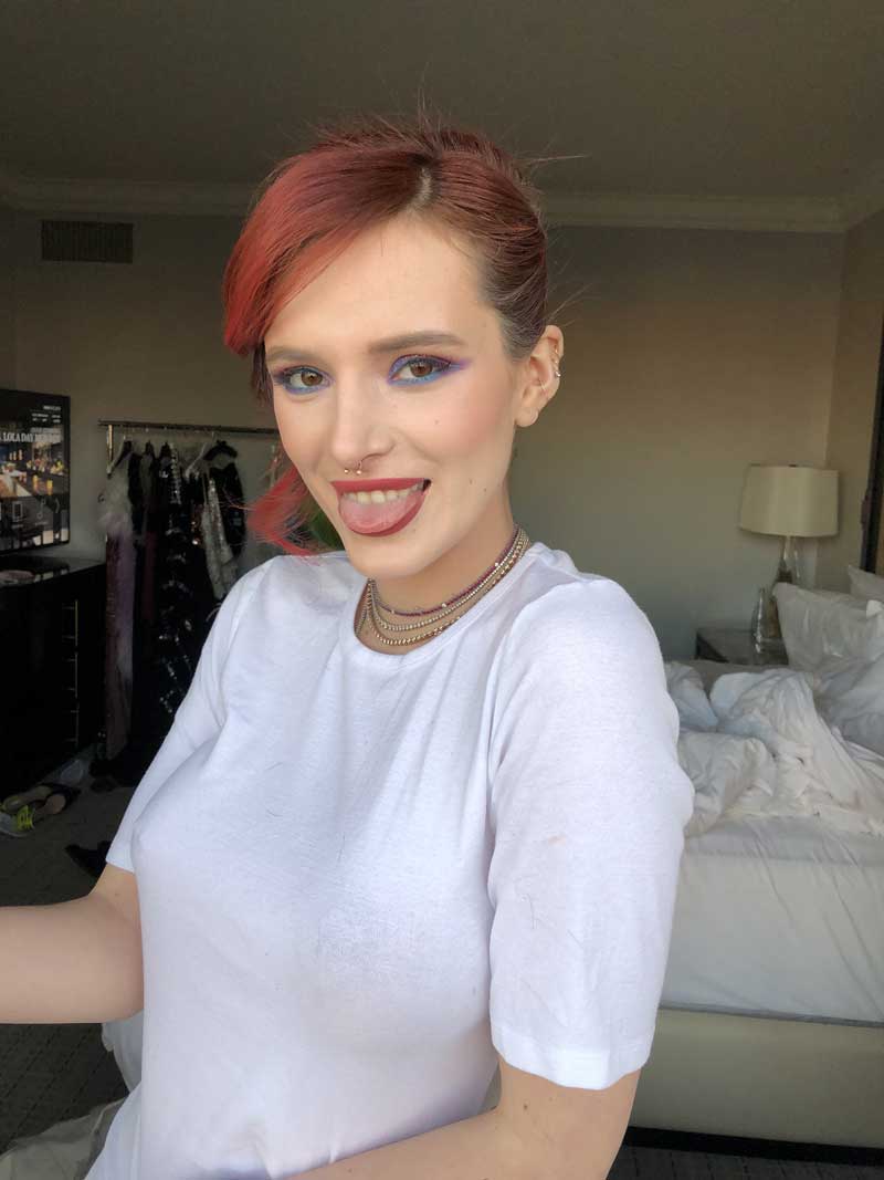 Bella Thorne Braless Nips in White T-Shirt