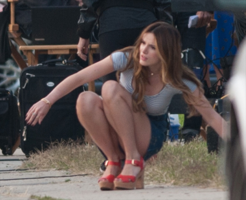 Bella Thorne Black Pantie Upskirt on Movie Set