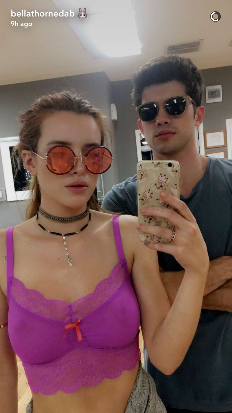 Bella Thorne Nipples in Slightly See Through Bralette