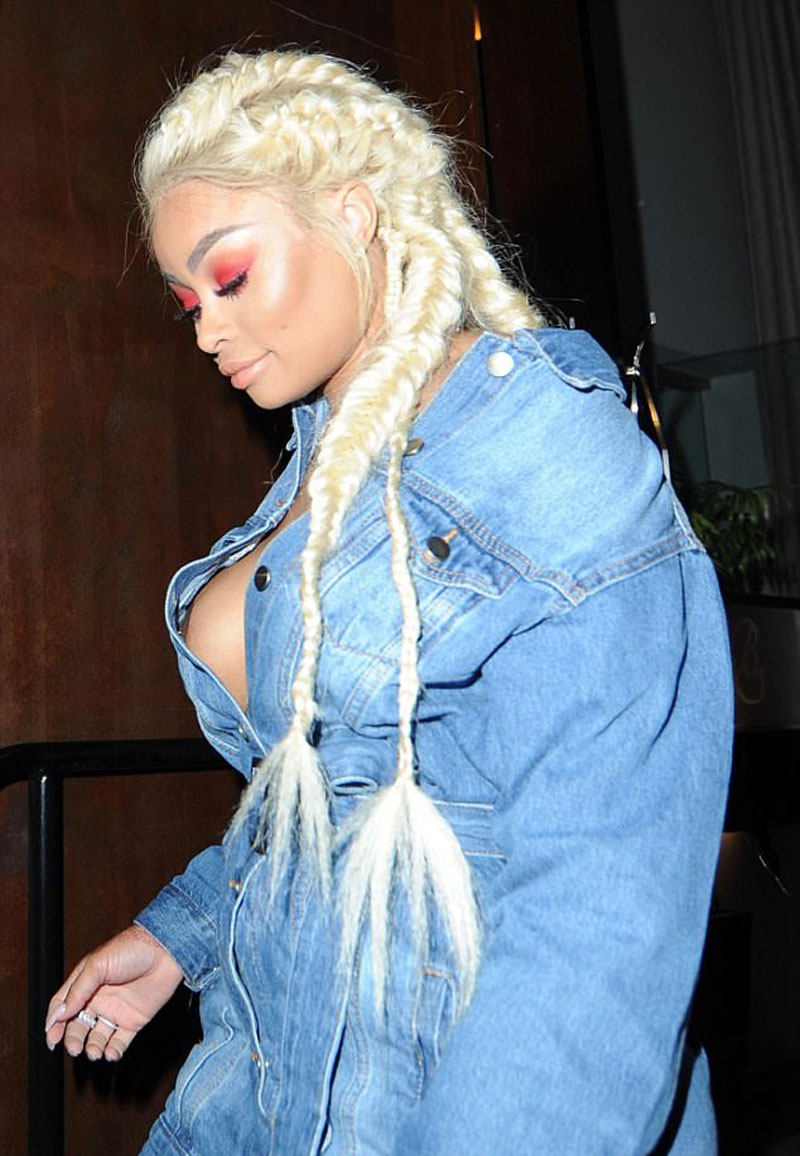 Blac Chyna Areola Peek in Denim Dress