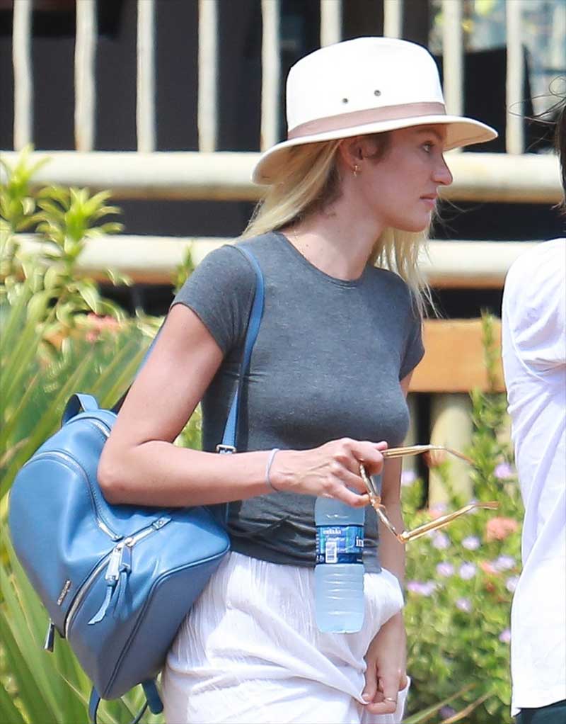 Candice Swanepoel Nipple Pokies in Tight Shirt