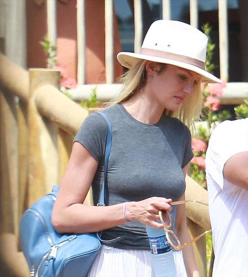 Candice Swanepoel Nipple Pokies in Tight Shirt