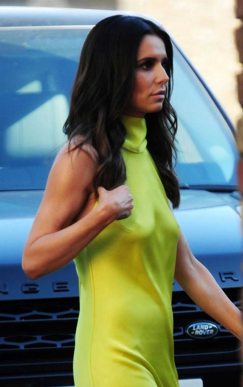 Cheryl Tweedy Braless Pokies in Tight Yellow Dress