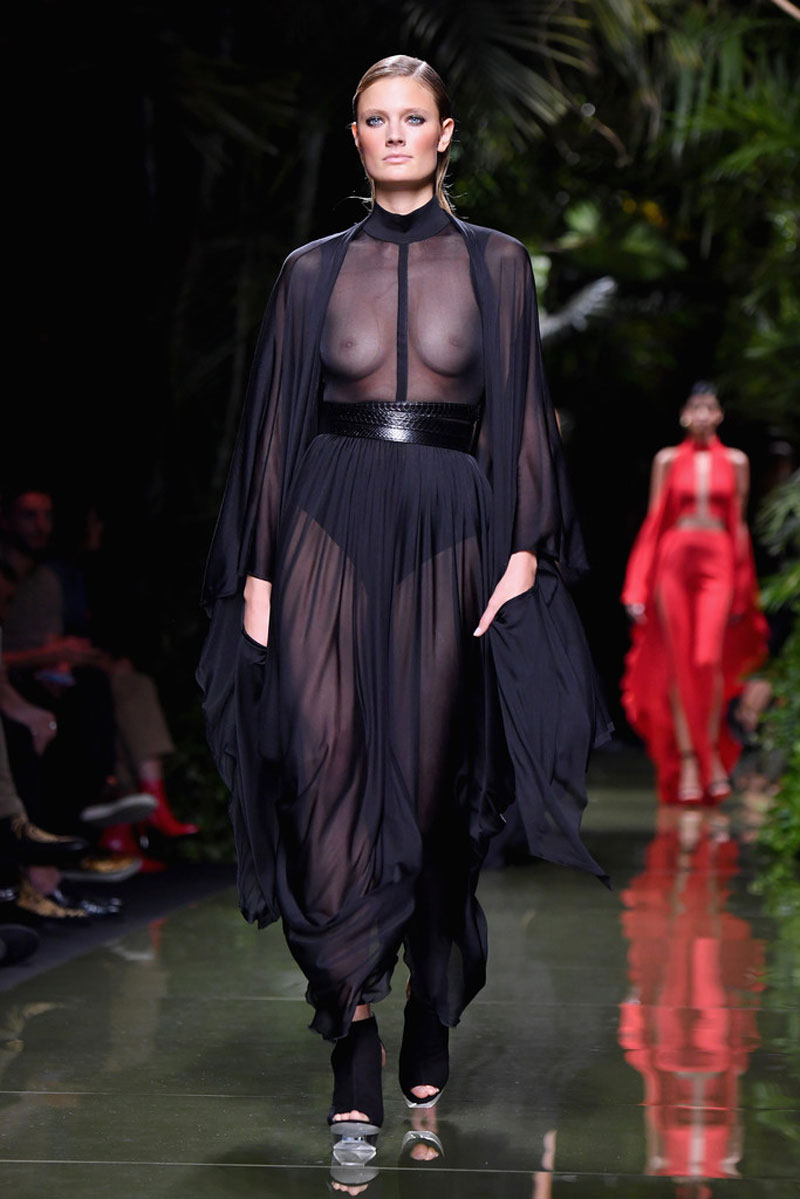 Constance Jablonski Braless in See Through Dress on the Runway