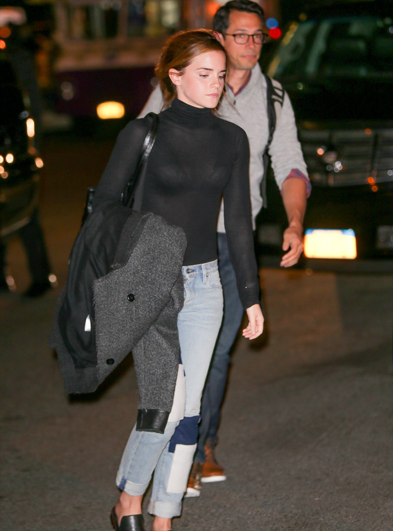 Emma Watson Bra in See Through Turtle Neck