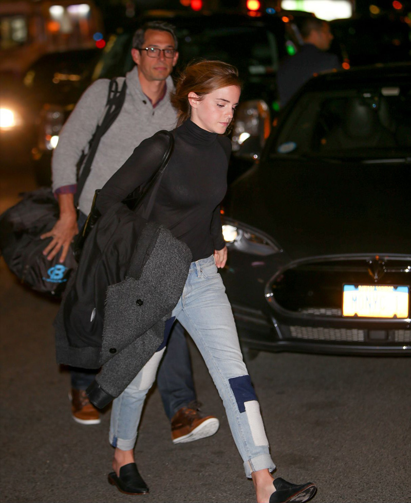 Emma Watson Bra in See Through Turtle Neck