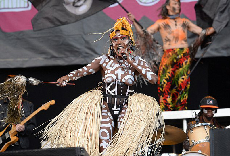 Grace Jones Topless and Painted on Stage