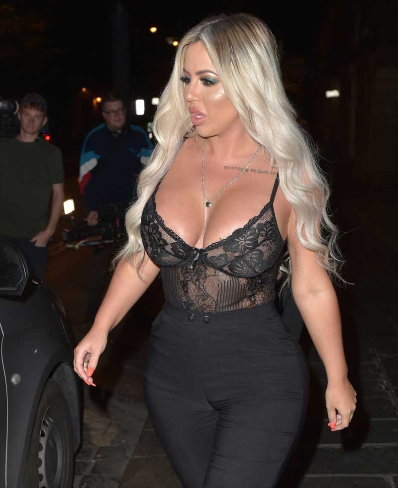 Holly Hagan Nipples in Black Lace Halter Top