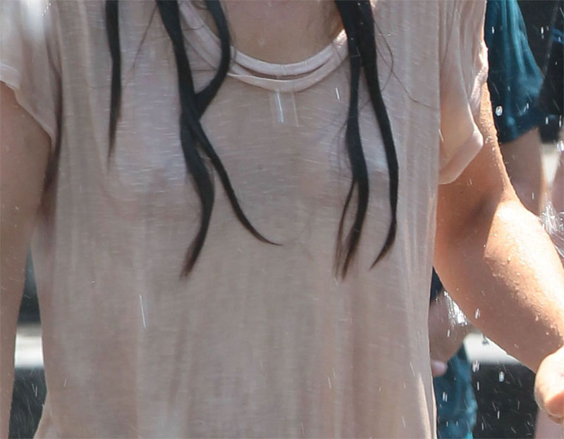Katie Holmes Wet White T-Shirt Gets Very See Through