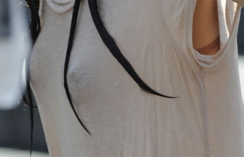 Katie Holmes Wet White T-Shirt Gets Very See Through