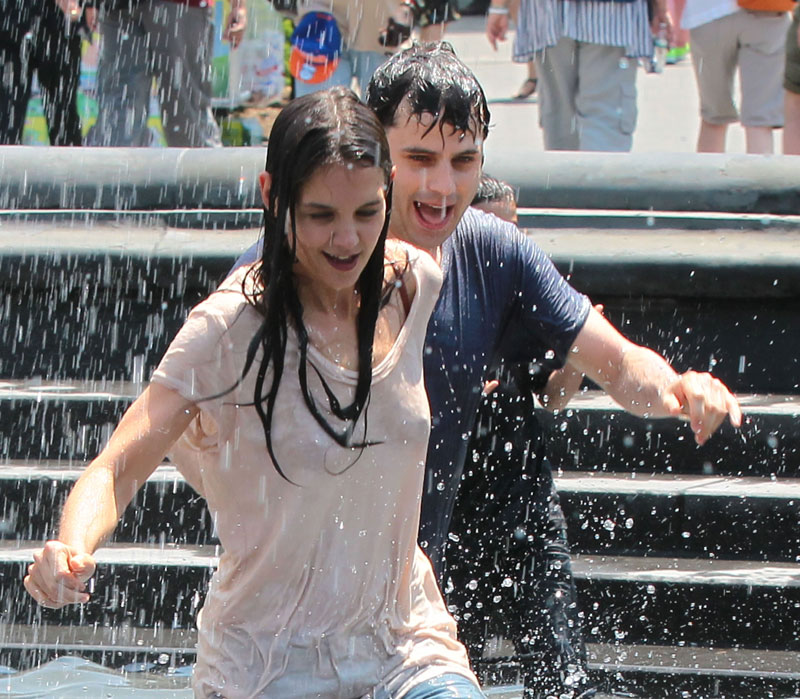 Katie Holmes Wet White T-Shirt Gets Very See Through