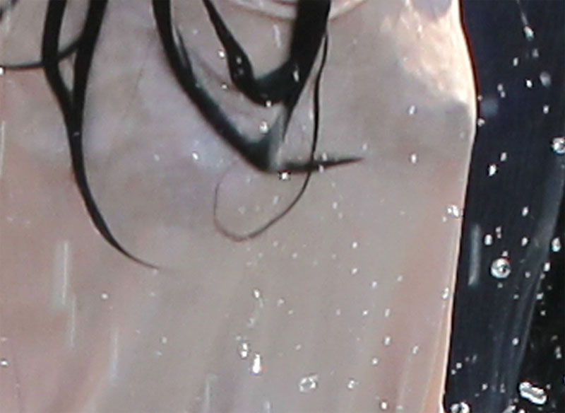 Katie Holmes Wet White T-Shirt Gets Very See Through