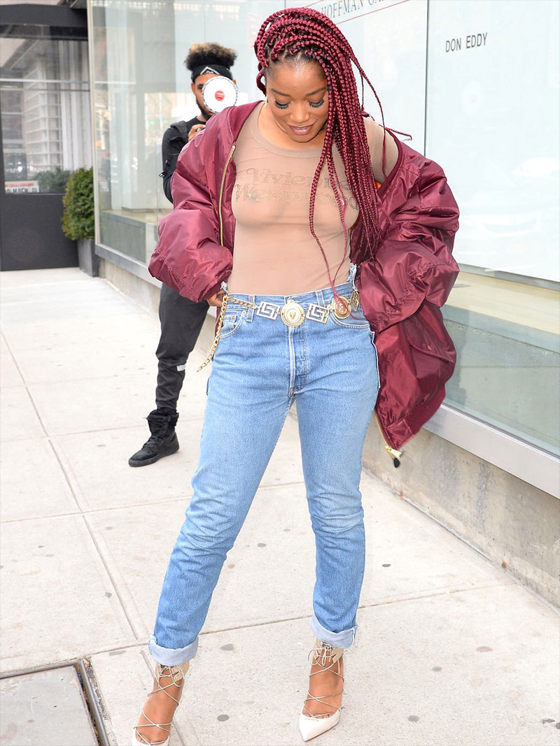 Keke Palmer Braless in Sheer Top Out on the Street