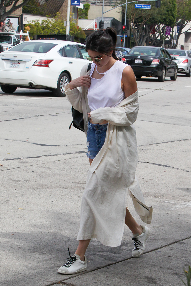 Kendall Jenner Nipple Ring Through White Tee Shirt