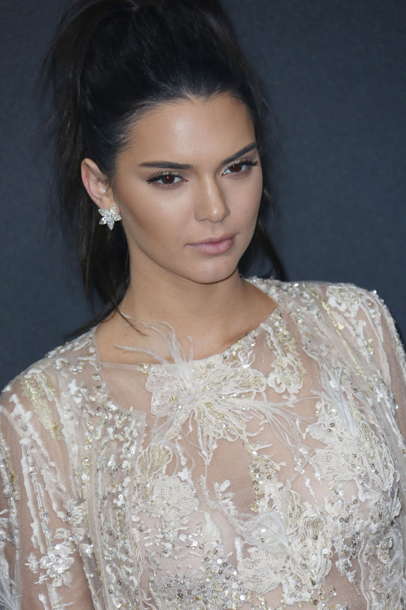 Kendall Jenner Perky Titties in See Through White Lace Dress