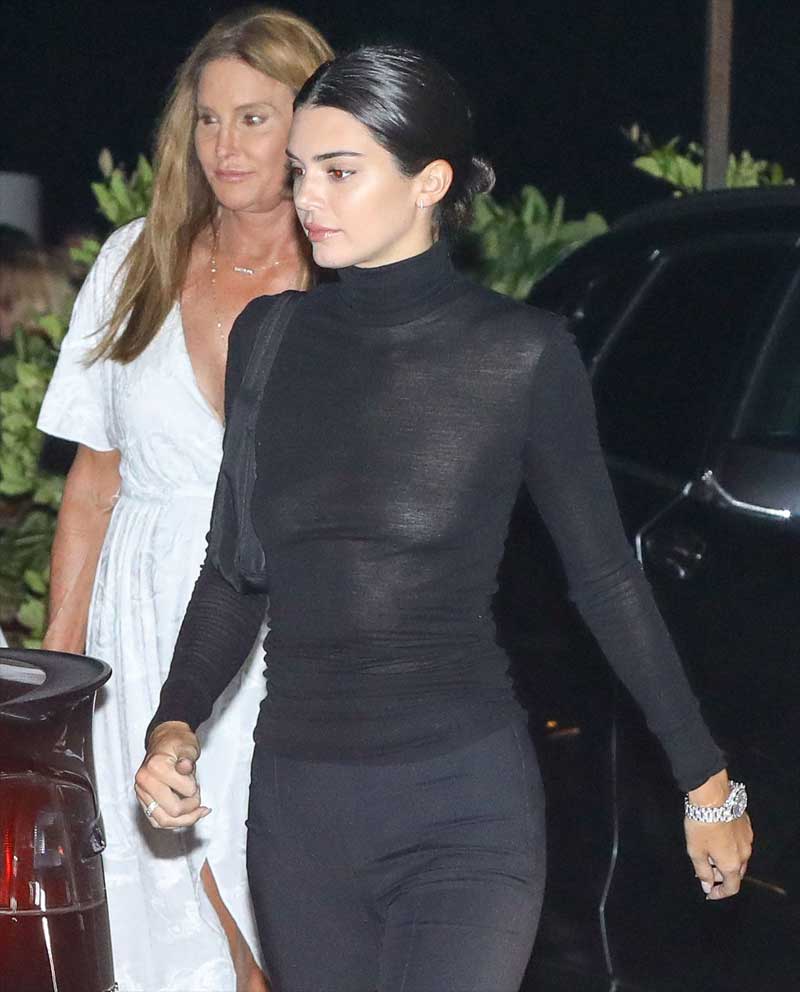 Kendall Jenner Braless in Black See Through Turtleneck
