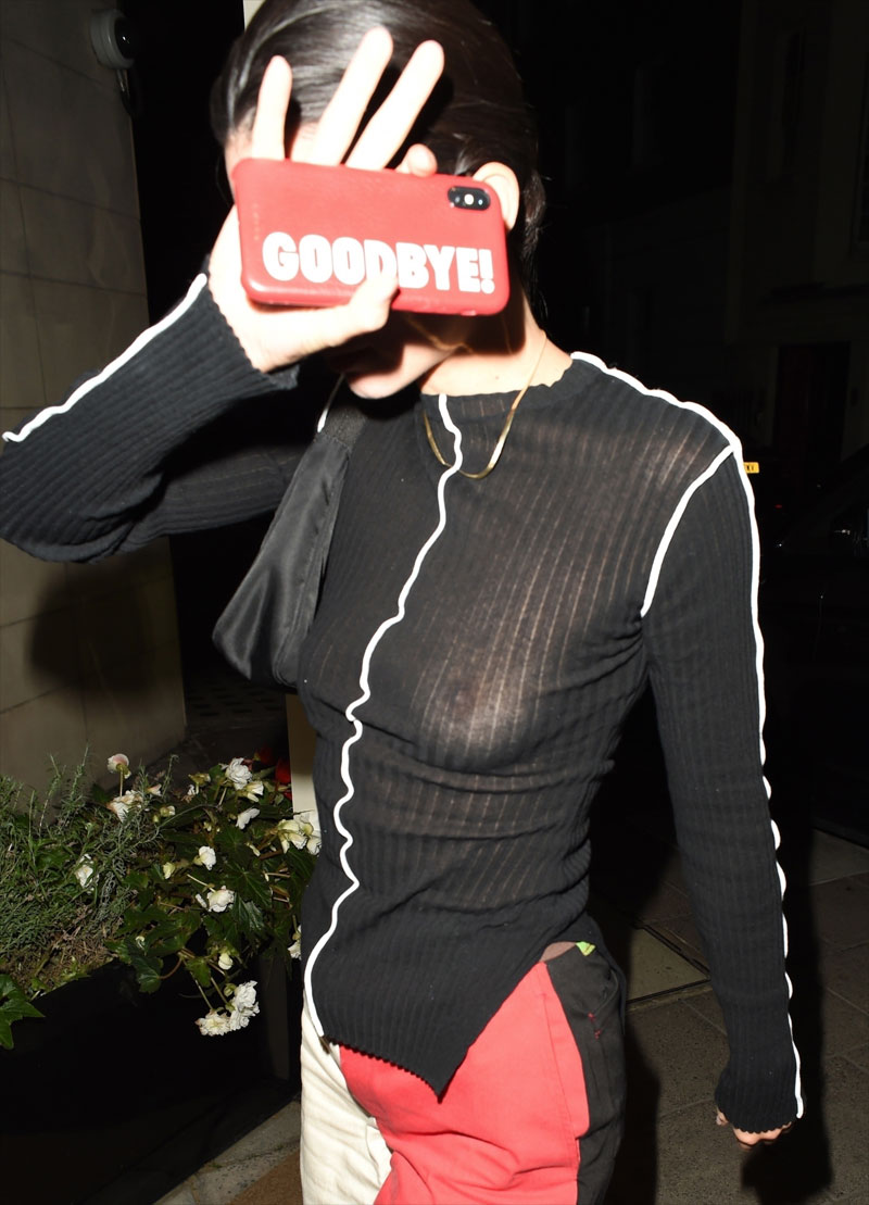 Kendall Jenner Breasts in See Through Black Shirt