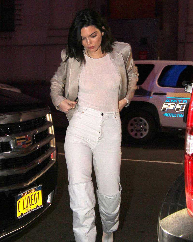 Kendall Jenner Nips in See Through White Top