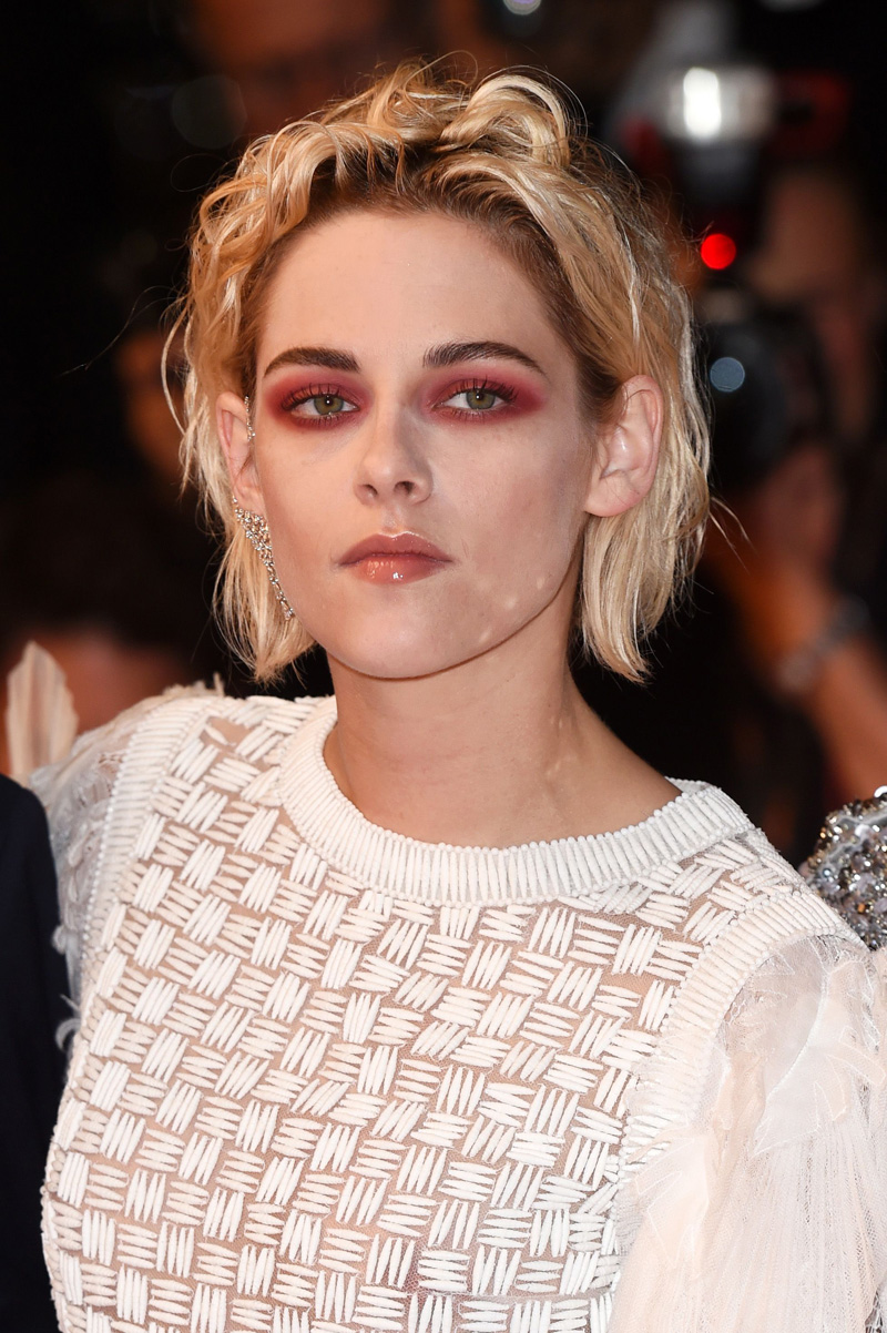 Kristen Stewart No Bra in See Through White Mini Dress
