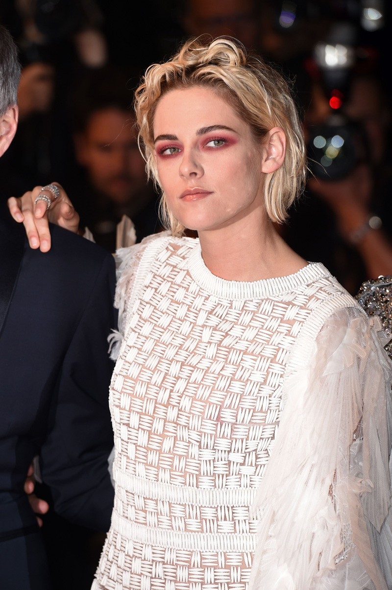 Kristen Stewart No Bra in See Through White Mini Dress