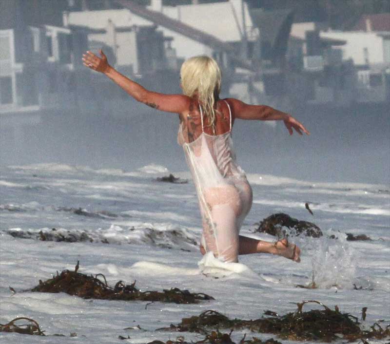 Lady Gaga in a Wet, White Nightgown