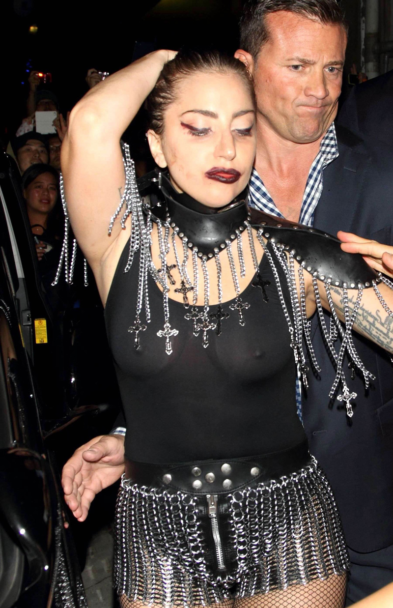 Lady Gaga Braless in See Through Top at the Club