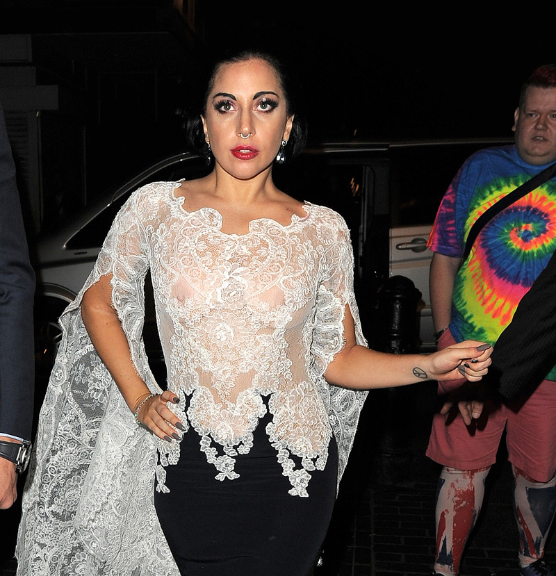 Lady Gaga Nipples in See Through White Blouse