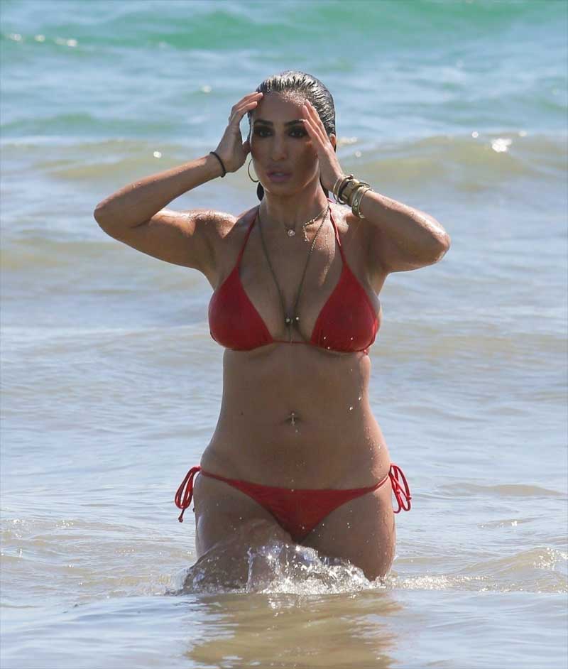 Liana Mendoza Nipples in Wet Red Bikini