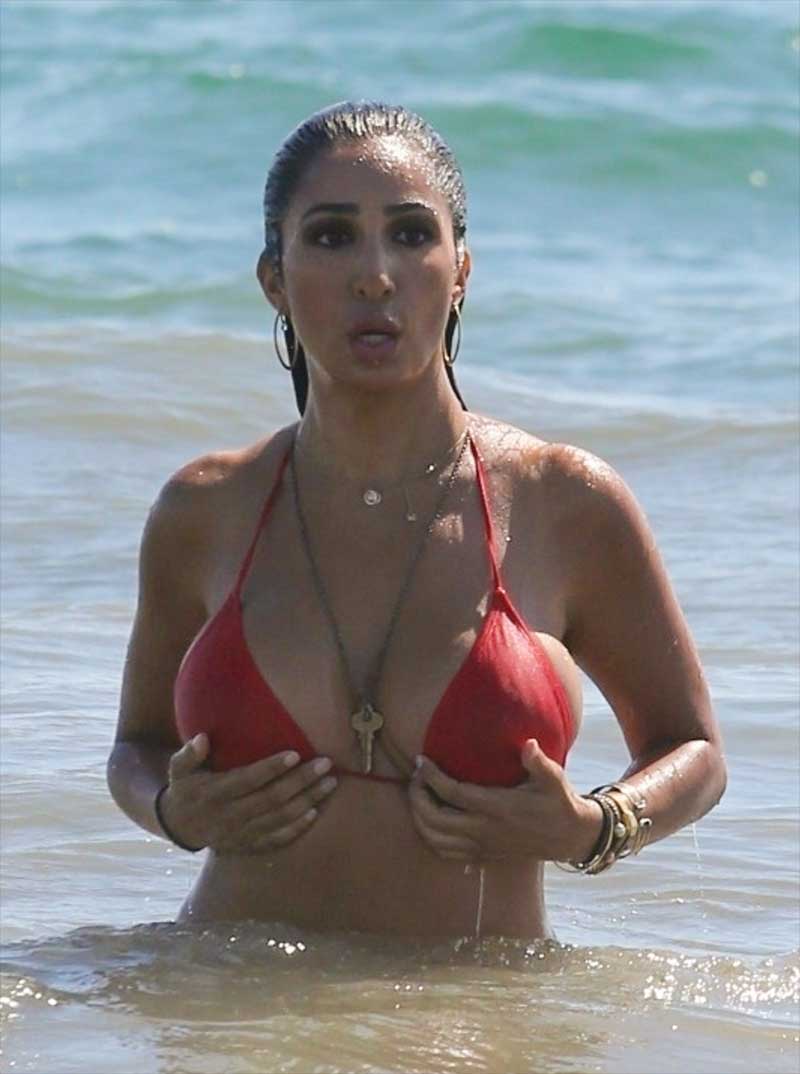 Liana Mendoza Nipples in Wet Red Bikini