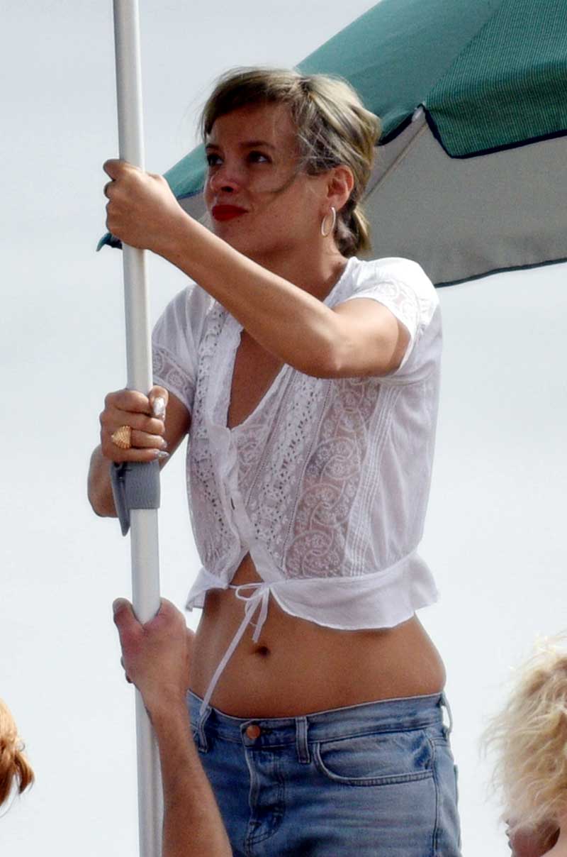 Lily Allen Braless in White See Through Blouse