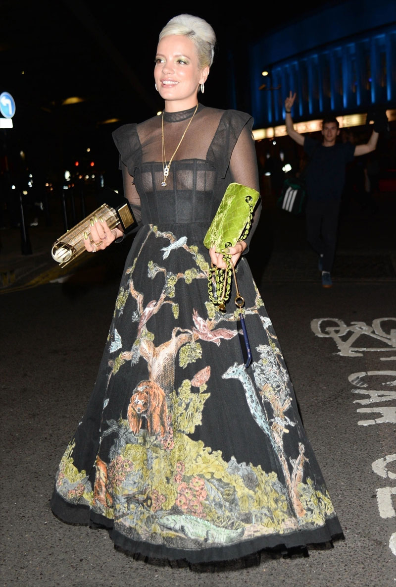 Lily Allen Nipples in Black Lacy Dress