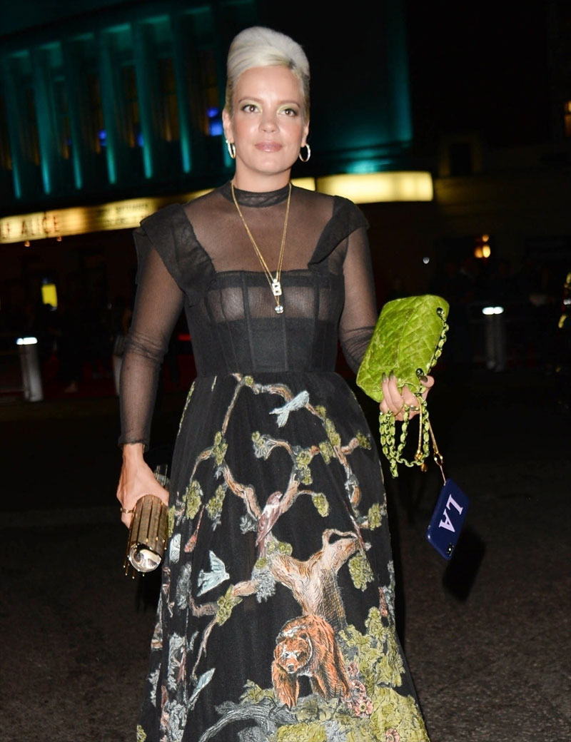 Lily Allen Nipples in Black Lacy Dress
