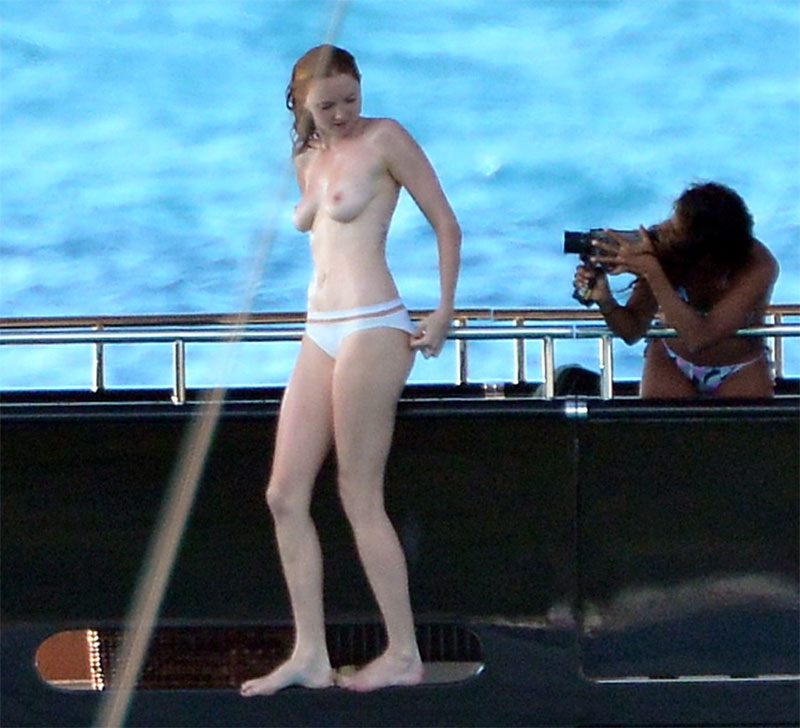 Lily Cole Wet & Topless on a Yacht