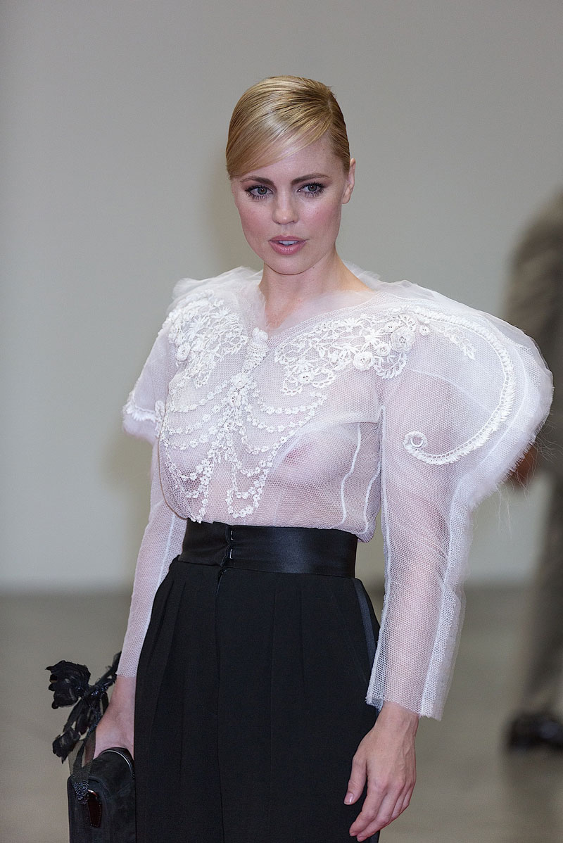 Melissa George Braless in See Through White Blouse