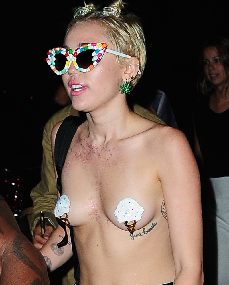 Miley Cyrus Topless Pasties in New York