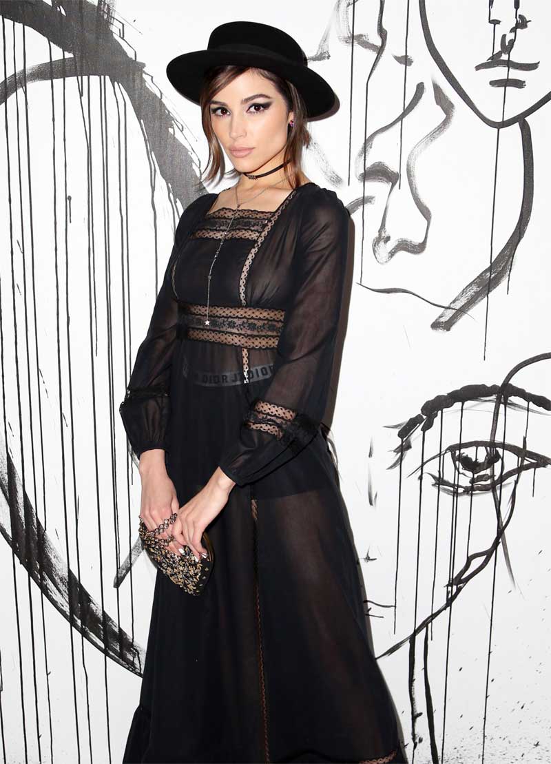 Olivia Culpo Braless in See Through Lace Dress