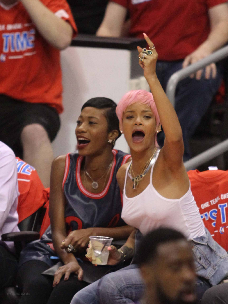 Rhianna Braless Pokies at the LA Clippers Game
