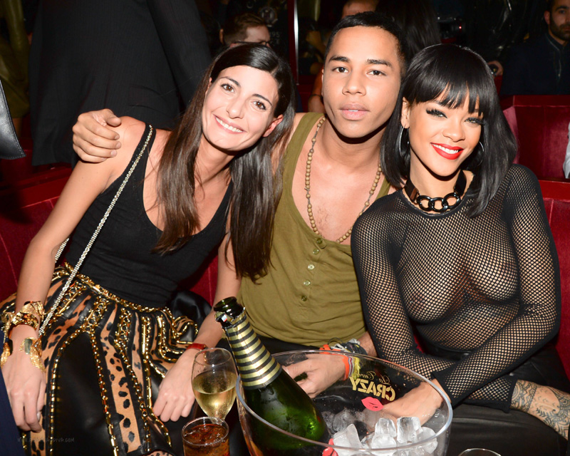 Rihanna Topless in Mesh Top at the Club