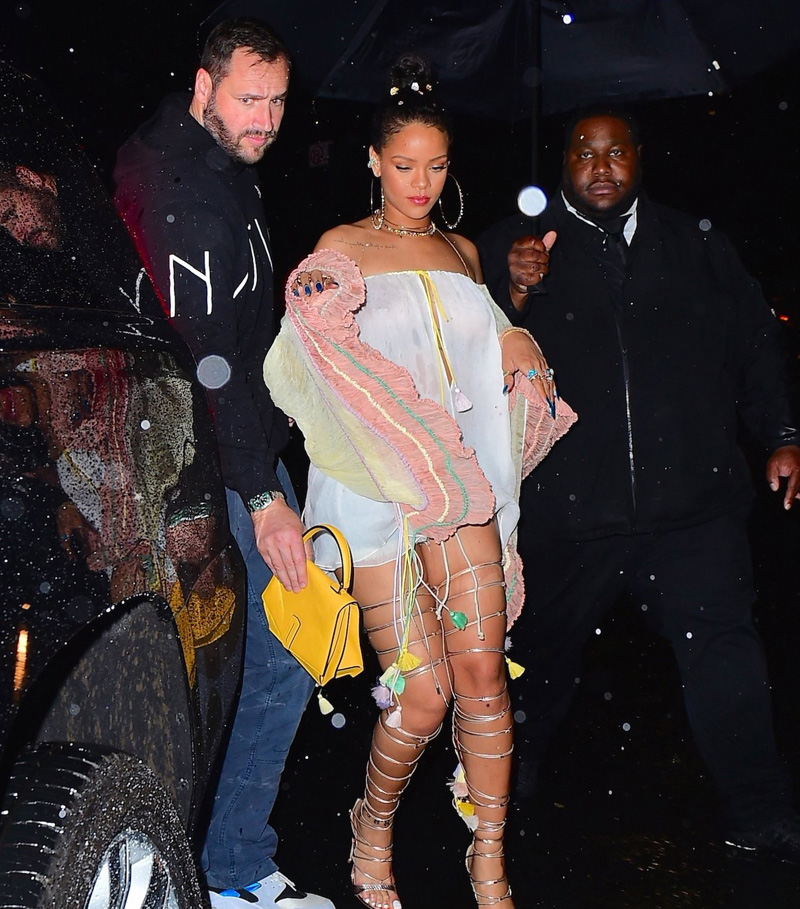 Rihanna Braless in See Through White Blouse
