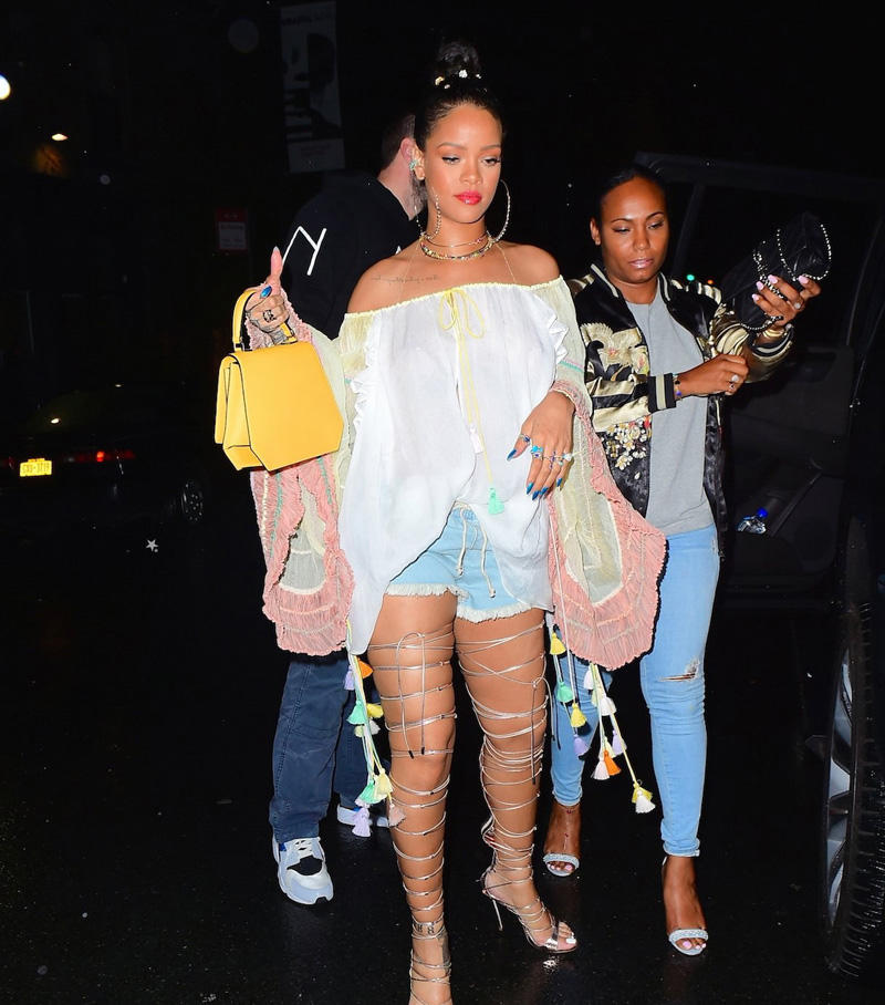 Rihanna Braless in See Through White Blouse