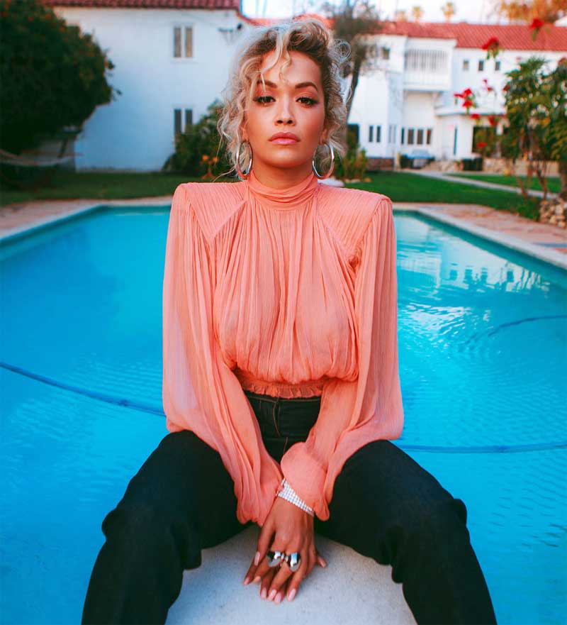 Rita Ora Breasts in See Through Pink Blouse