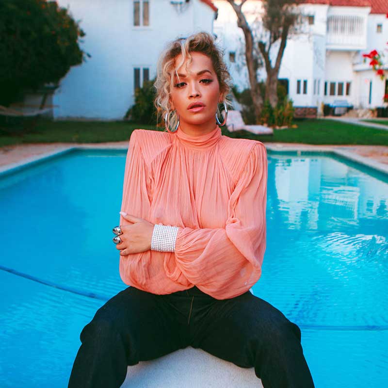 Rita Ora Breasts in See Through Pink Blouse